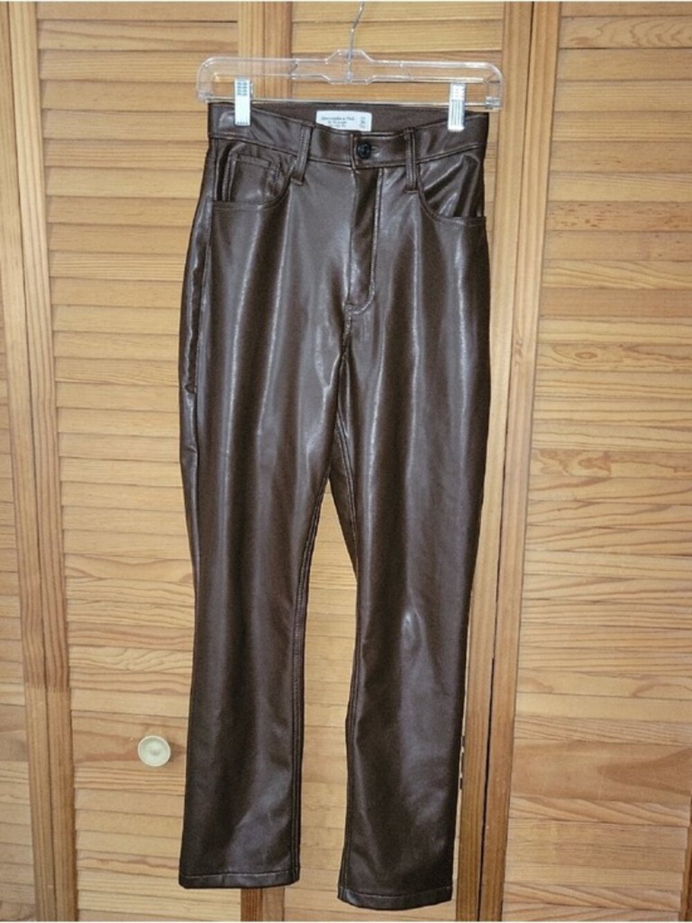 Abercrombie & Fitch Brown Vegan Leather Pants 90s Y2K Straight High Rise Size 00
